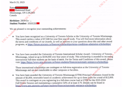 Scholarship--University of Toronto 100,000+12,000