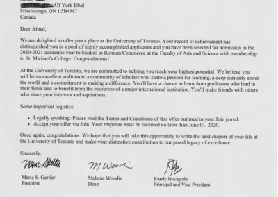 University of Toronto offer