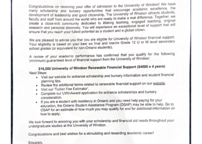 University of Windsor and 16000 Scholarship