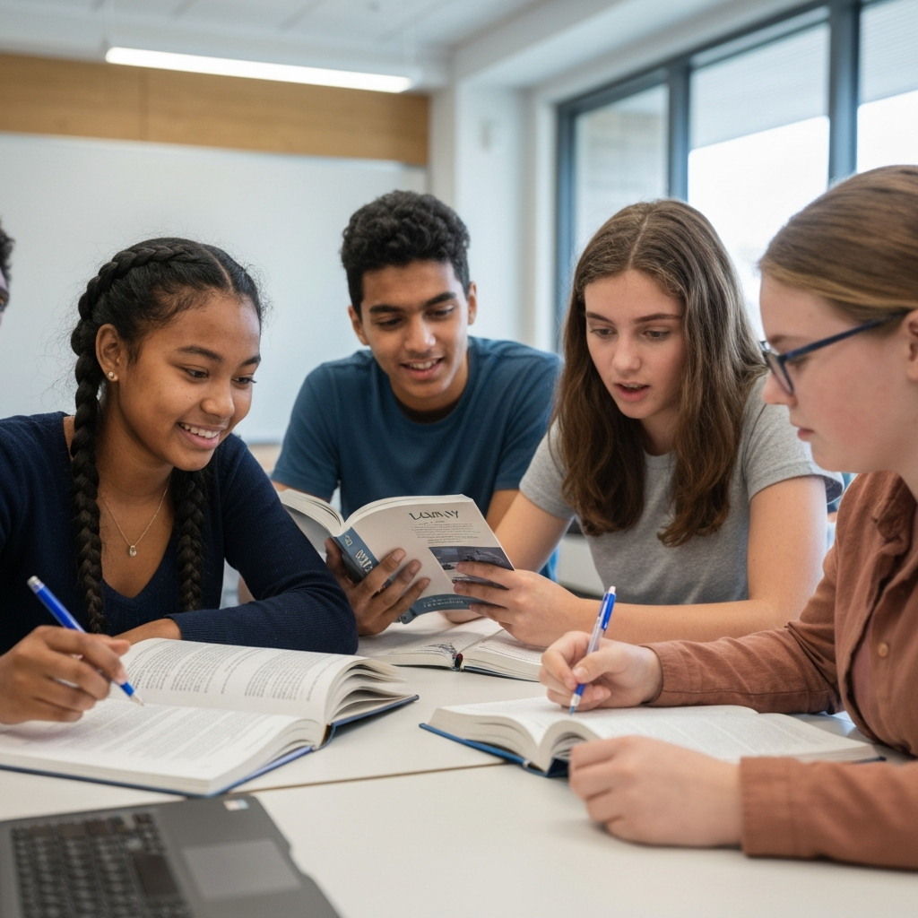 Students learning law in classroom
