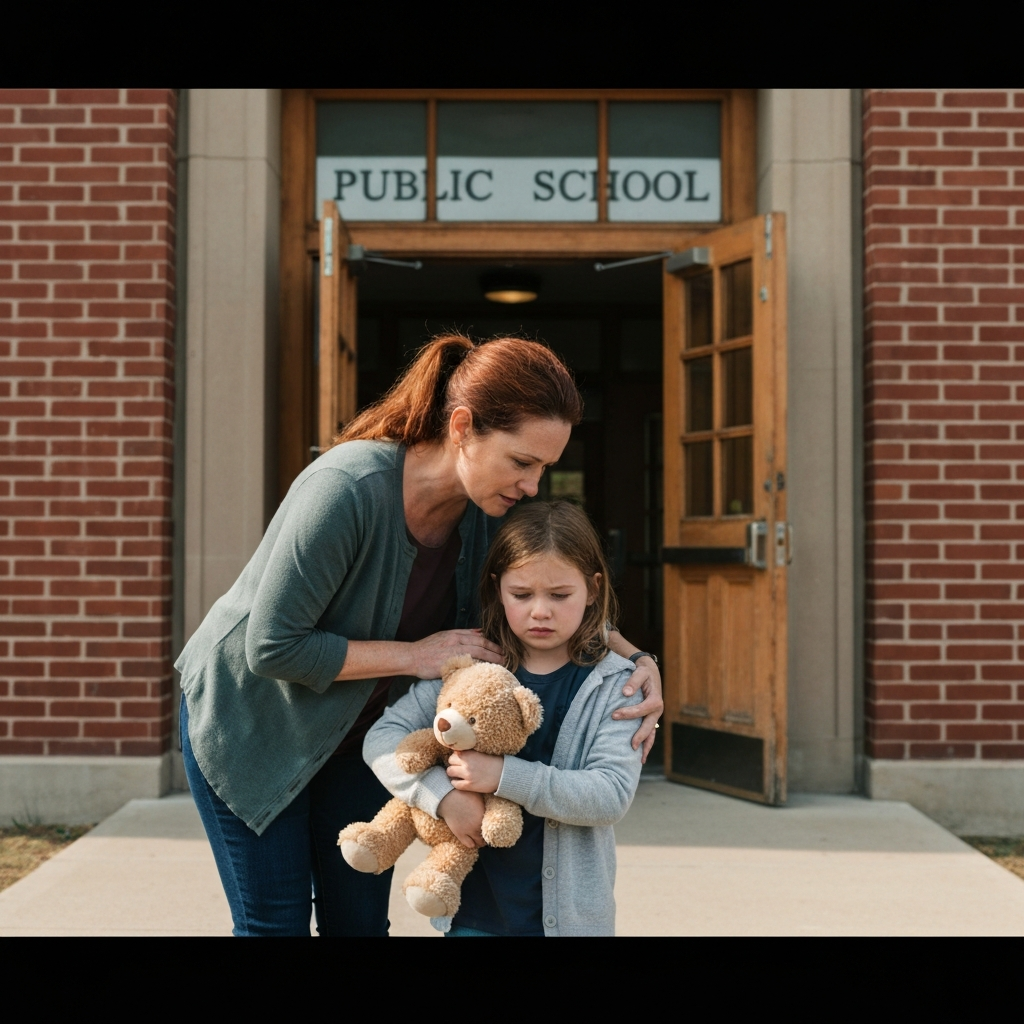 What to Do If Your Child Didn’t Get School Placement in Ontario: A Parent’s Guide 1 Parent comforting child at school entrance