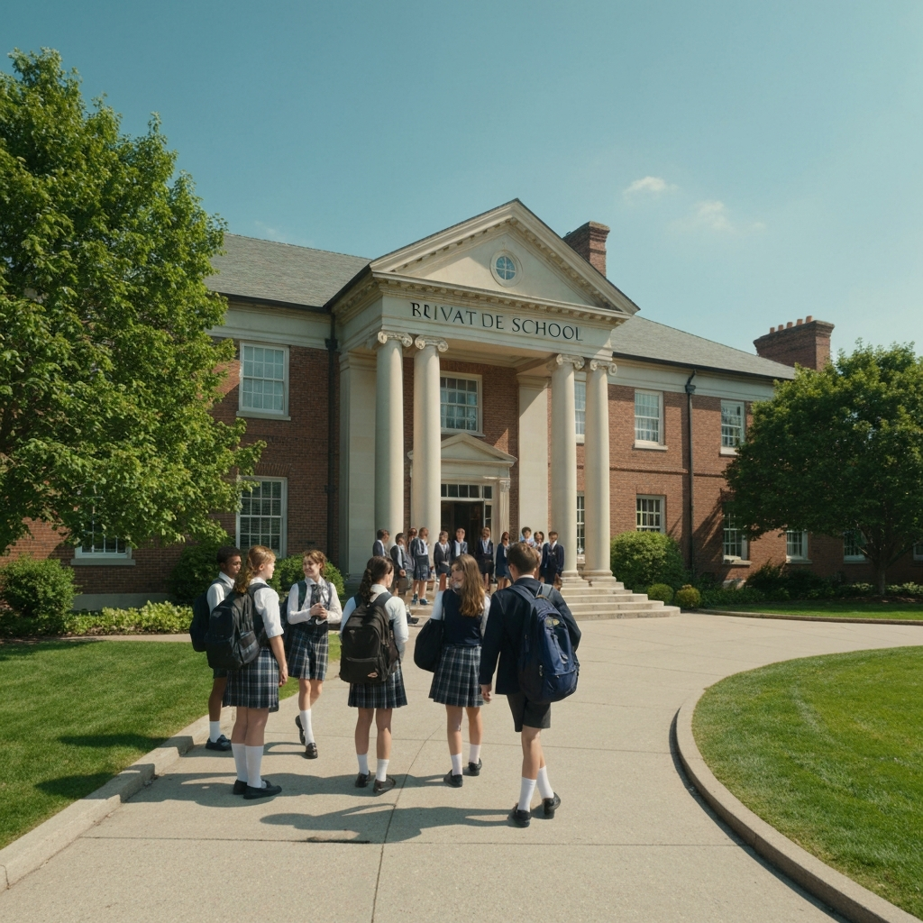 Private school with students outside