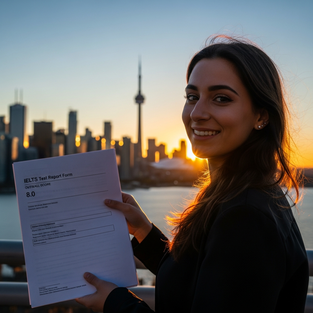 Immigrant holding IELTS results in Canada